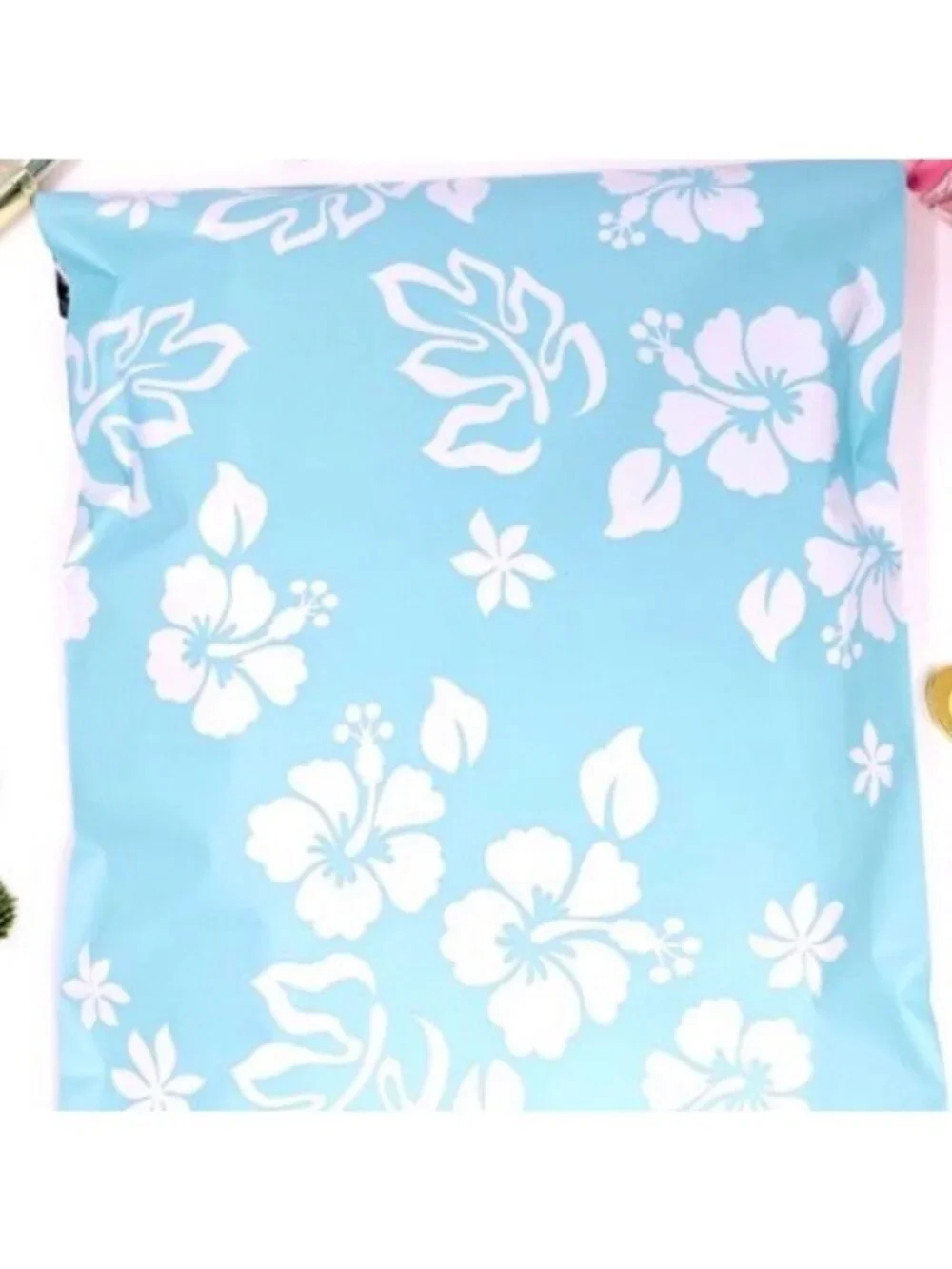 20 poly mailers blue with Hawaiian flower 10x13